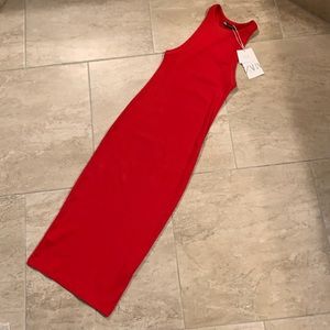 Zara Fitted, Red Ribbed Dress- Size small